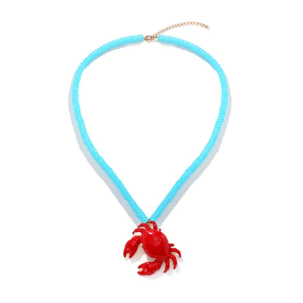 Handmade Crab Beaded Pendant Necklace Boho Ocean Style Neck Chain Jewelry Crab Necklace Holiday