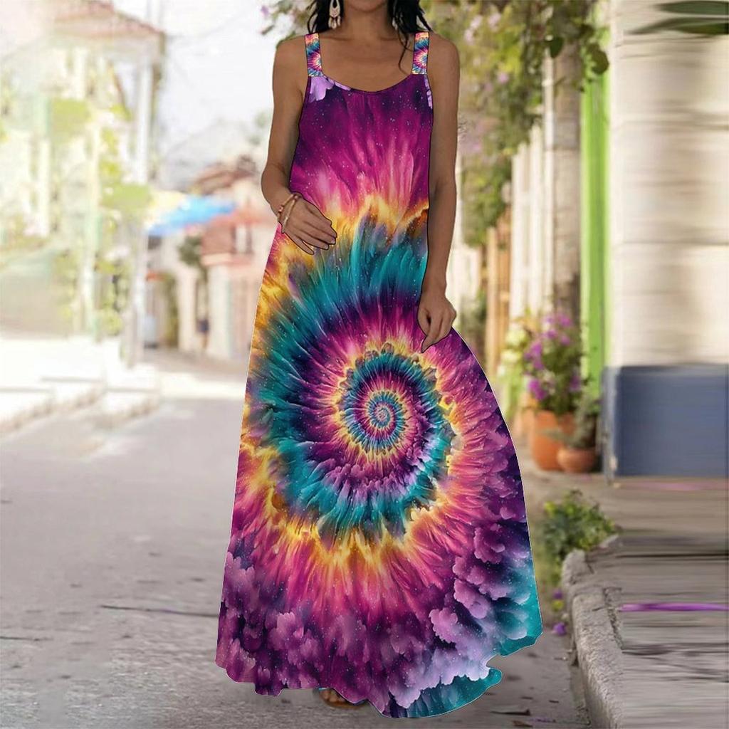 Women's Slip Dress Maxi Long Dress Spiral Tie Dye Print Dress Spring & Summer Leisure Vacation
