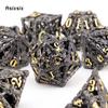 7 Pcs Black Golden Hand Skull Head Metal Dice Hollow Polyhedral Dice Set Suitable for Role-Playing RPG  Board Game Card Game