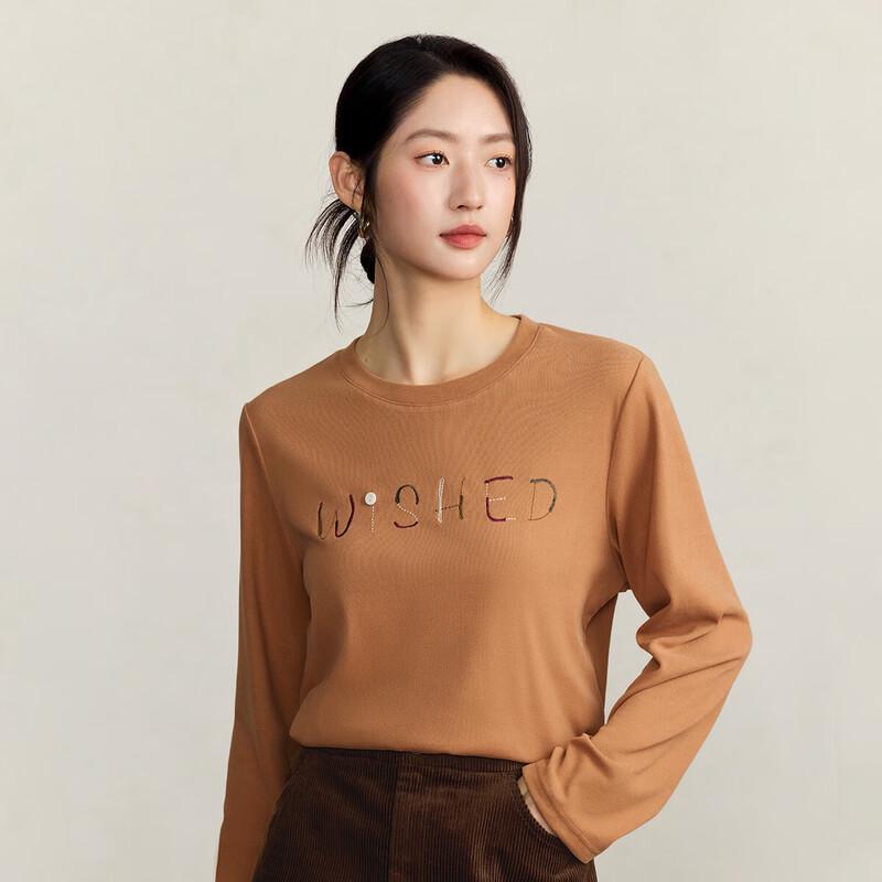 INMAN Women s Brushed Letter Embroidered Long Sleeve T-Shirt M