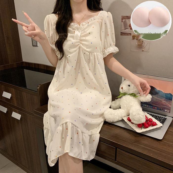 

Ночная рубашка с короткими рукавами и нагрудной подкладкой 2024 года – Милый хлопковый облачный стиль в стиле мультяшной принцессы Large (L)