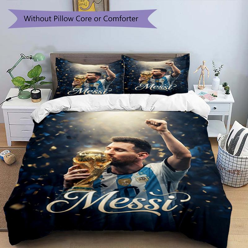 Messi World Cup Champion Personalized Name Bedding Set,Premium Bed Linen for Bedroom Home Decoration,Perfect Collectible Gift for Messi Fans,Easy Care
