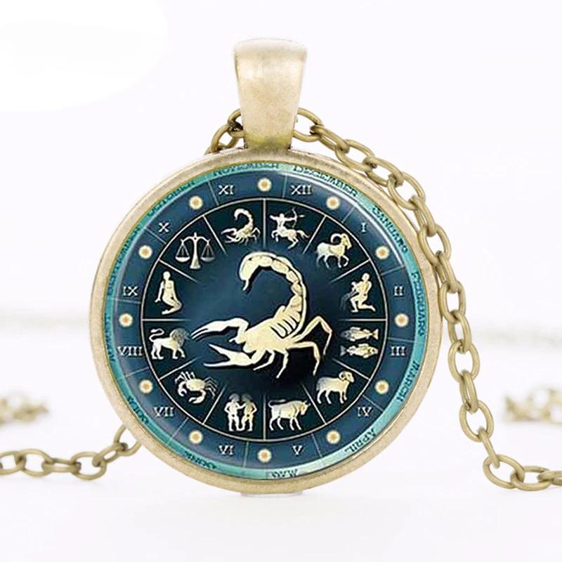 Glass Dome Necklace Scorpio Zodiac Mens Jewelry Astrological Sign Scorpion October November Birthday Art Pendant