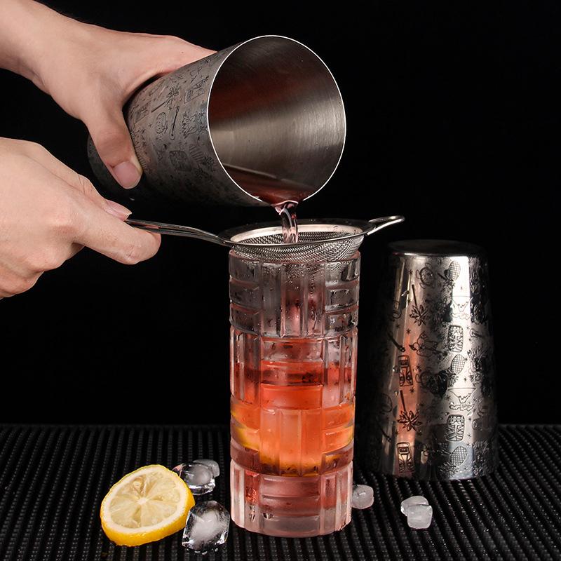 650ml/800ml Boston Cocktail Shaker With Etched Pattern Bar Cocktail Shaker Tin Set Bar Tool