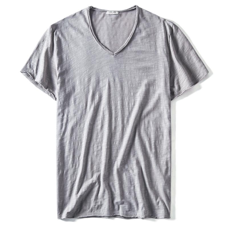 2025 New Summer V-neck T-shirt Men 100% Combed Cotton Solid Short Sleeve T Shirt Men Fitness Undershirt Male Tops Tees