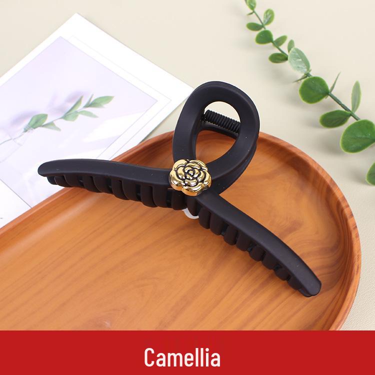 

Camellia Black Matte Claw Clip - High-Class Autumn/Winter Hair Accessory
