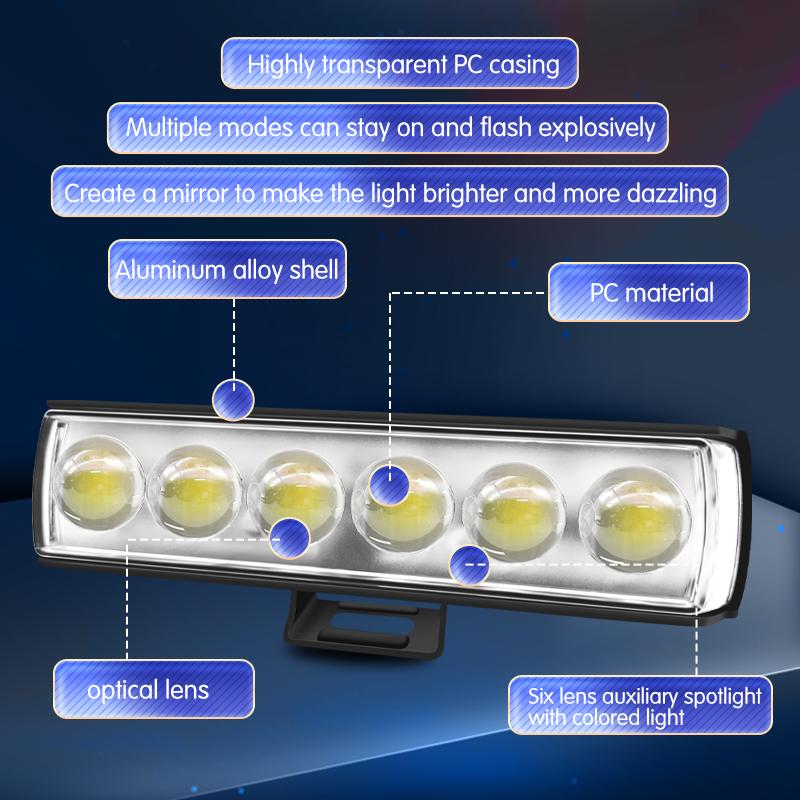 Motorcycle LED Spotlights Headlights 6 Lens Multicolor Lights Driving Light Fog Lamp Motorbike Scooter Running Lamp 12V
