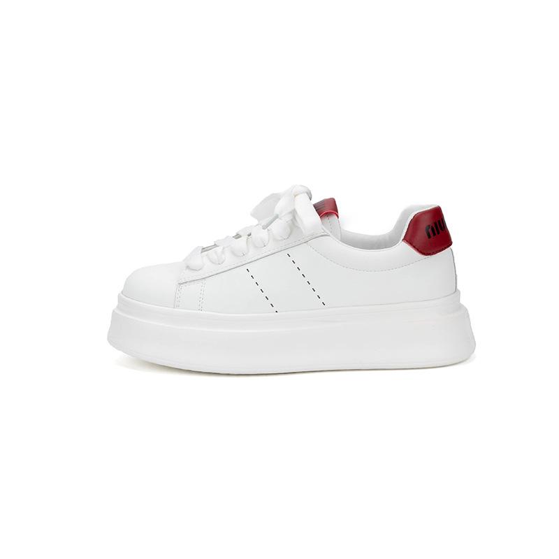 Cowhide Sports and Leisure Women's Shoes Women's Shoes Autumn Women's Sports Shoes Versatile Thick Soles Increase Height White Shoes Women