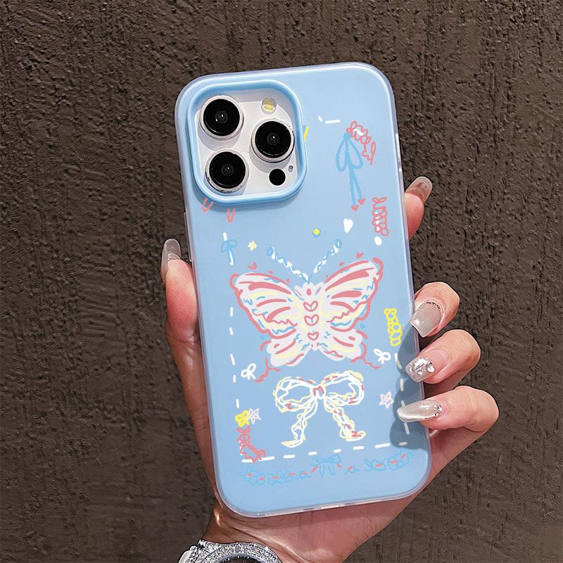 

Matte Frosted Skin Feel Casing PC+TPU 2in1 Cute Cartoon Bowknot Patterned Printed Protective Cover Soft Back Case for iPhone 17 iPhone 17 Pro Max