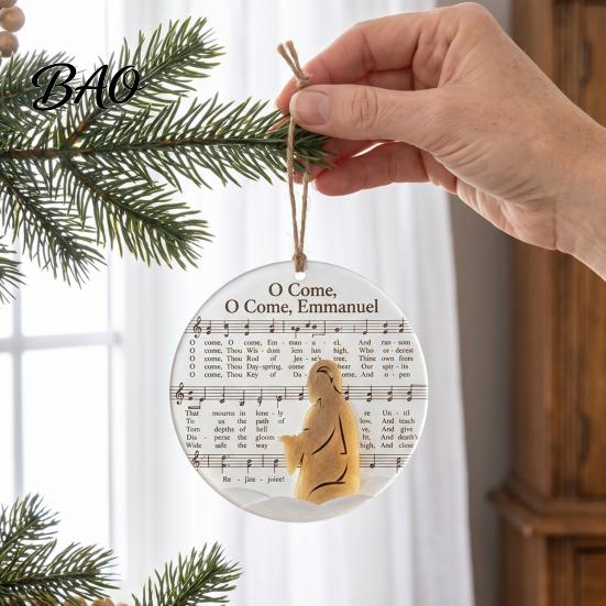 Christmas Fireplace Hanging Ornaments Sea Glass Hymn Ornaments, Handmade Music Sheet Nativity Decoration, Holiday Party Supplies Acrylic Art Christian