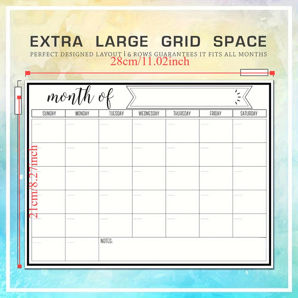 Magnetic Refrigerator Dry Erase Calendar Monthly Planner Whiteboard Refrigerator Sticker Record Message Board Memo Pad