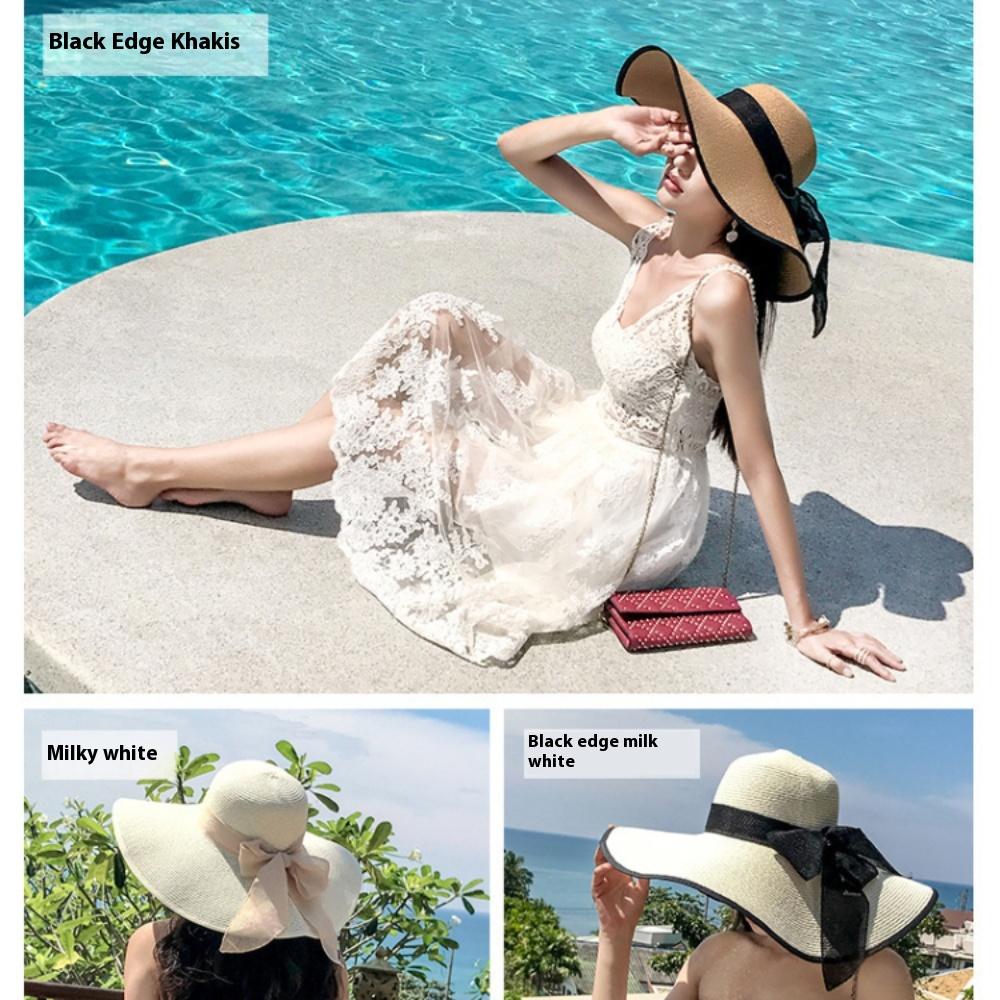 Wide Brim Straw Hat for Women - Summer Beach Sun Hat, UPF Sun Protection, Fashionable & Packable
