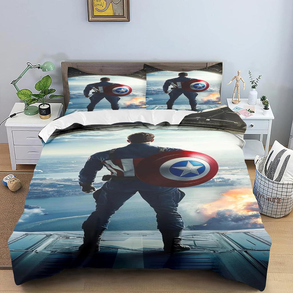 Anime Captain America Duvet Cover Set Kids Comforter Boys Bedding Children'S Bedding Set Quilt Cover Single Large King Size