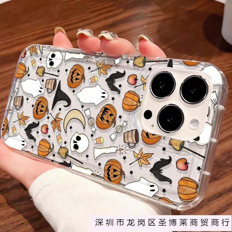 Pumpkin ghost candy is suitable for Apple 16pro mobile phone case 15pro transparent 1413 airbag 12 trend 11