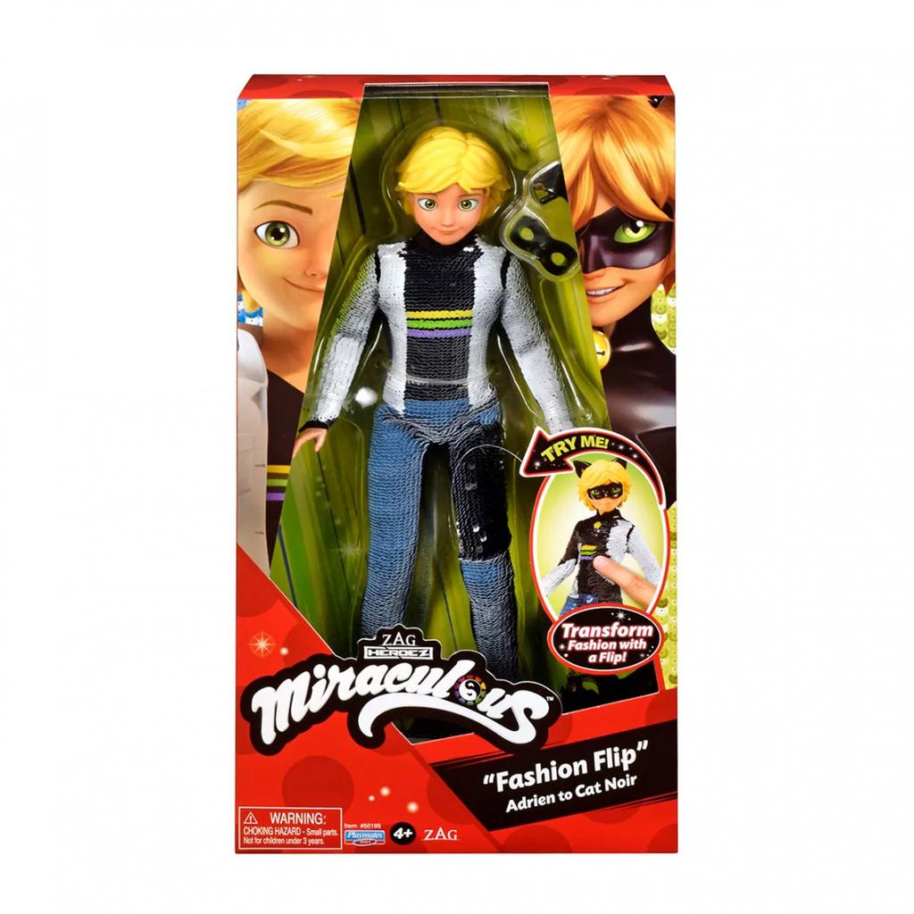 MIRACULOUS Adrien Lalka Czarny Kot z cekinami Fashion Flip 