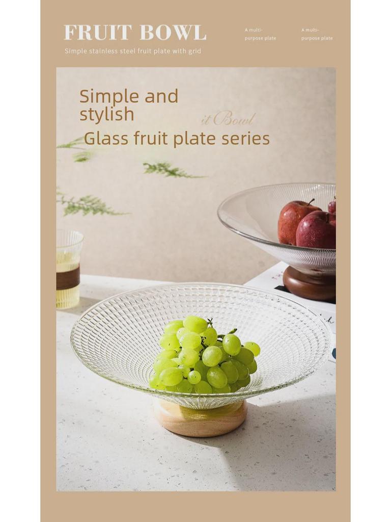 Happy Tao Luxury Glass & Wood Dessert Plate - Ideal for Fruit, Snacks, and Candy