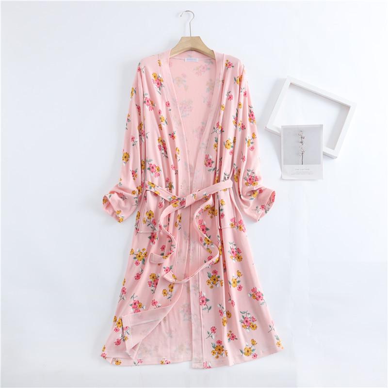 New Cotton Waffle Kimono Bathrobe - Long Sleeve, Soft & Skin-Friendly, Perfect for Spring & Autumn