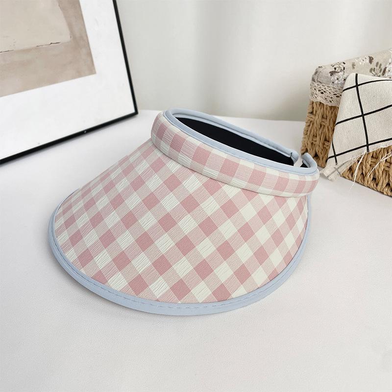 

Дофаминовый цвет шляпа от солнца с открытым верхом женская летняя ретро клетчатая защита от УФ-лучей дорожная широкополая шляпа с повязкой на голову