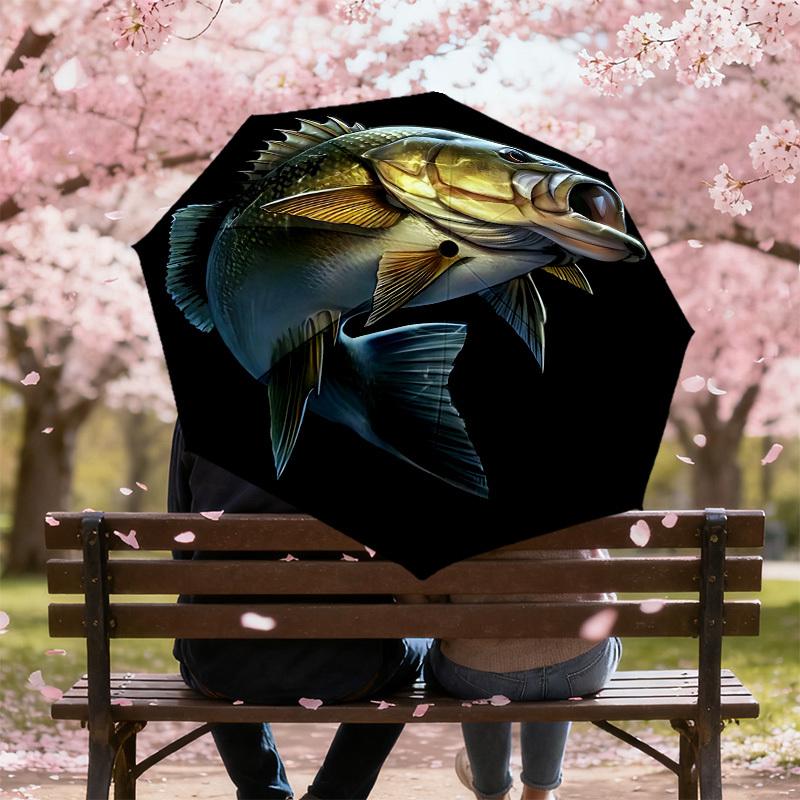 1PC Fish Print Automatic Open/Close Umbrella with Windproof, 8-Rib Sturdy Canopy, Durable Ribs, Fashionable Design, Outdoor Accessory, Fun Prin, Holid