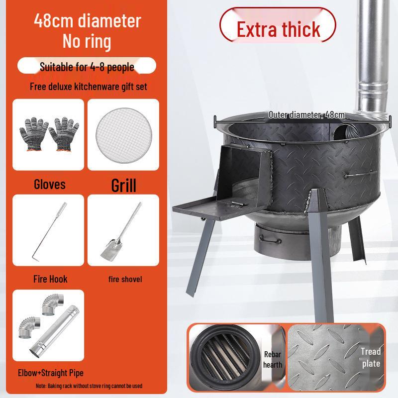 Portable Outdoor Firewood Stove with Large Iron Pot