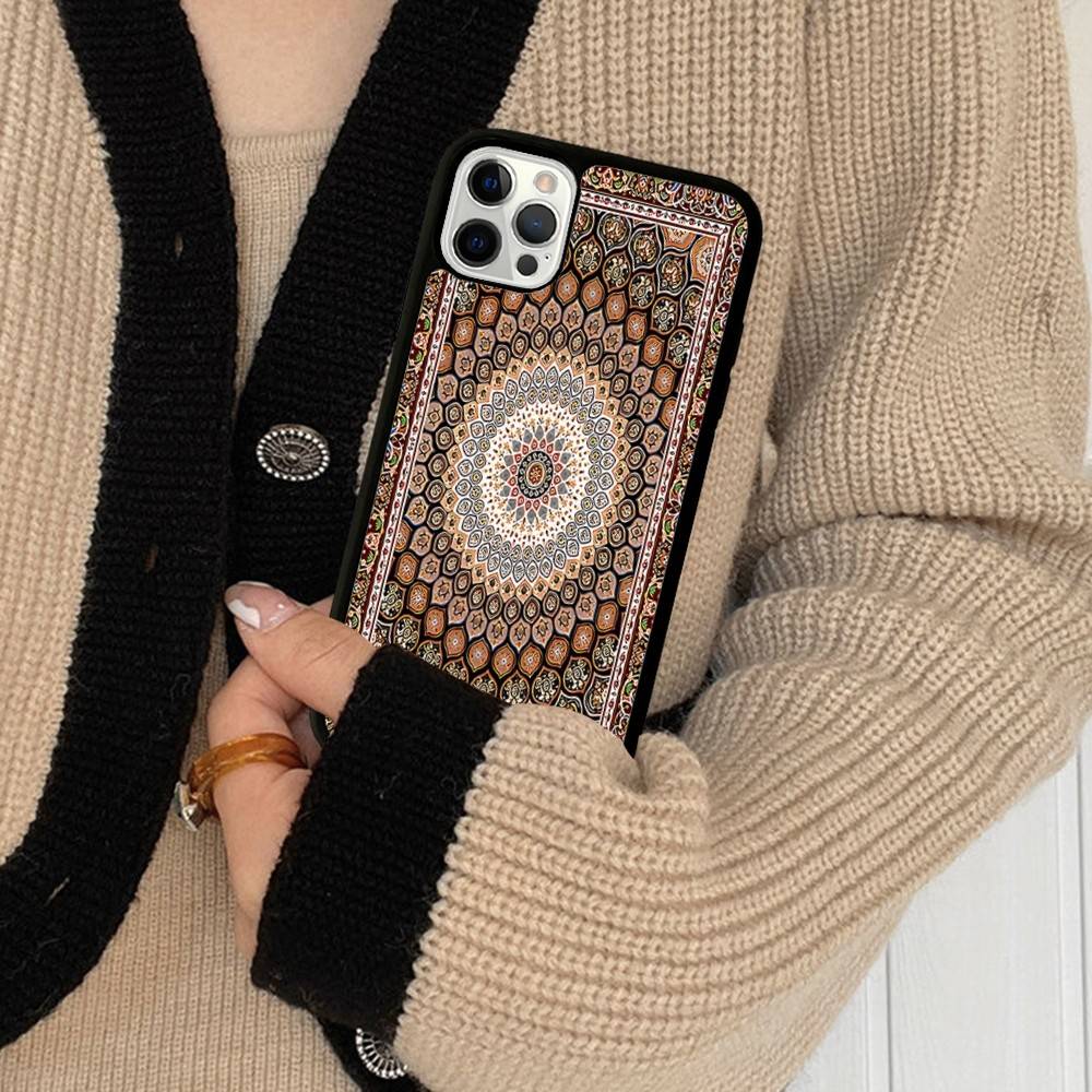 Persian Carpet Floral Pattern PC+TPU Phone Case For IPhone 17 16 15 14 13 12 11 Pro Max Plus Kawaii Cartoon Cover