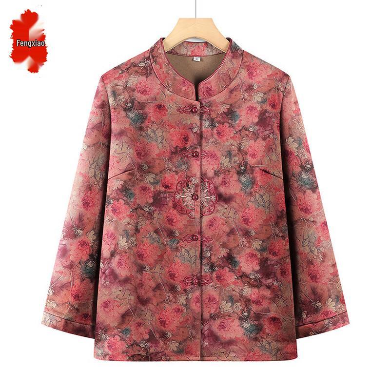 Elegant Retro Jacquard Blouse for Middle-Aged Women 2XL