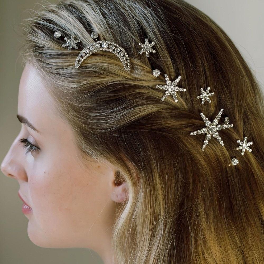 Moon Stars Star Moon Hair Clips Set Crystal Rhinestone Hairpin  Wedding Hair Accessories