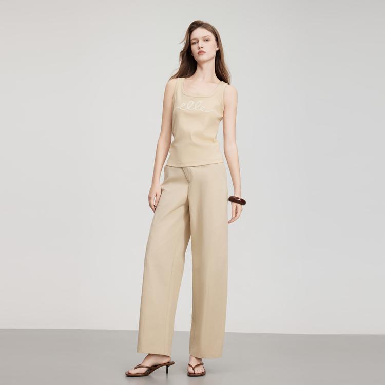 ELLE Versatile Design Mid-Rise Thin Straight Casual Pants Women Bottoms Khaki EK51129