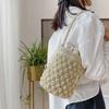 Summer Handmade Crossbody Bag for Women Beach Weaving Drawstring Straw Bucket Shoulder Bag