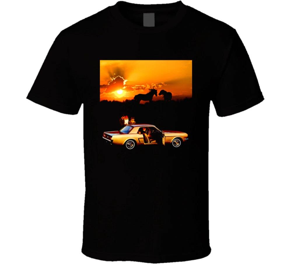 65 Mustang Hardtop Horses Sunset Ponycar Musclecar Gift T Shirt L