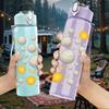 1PC Neutral Round Dots Pattern 750ml Color Plastic Sports Water Bottle Leakproof Flip Straw Lid Suitable for Sports Office Home Use