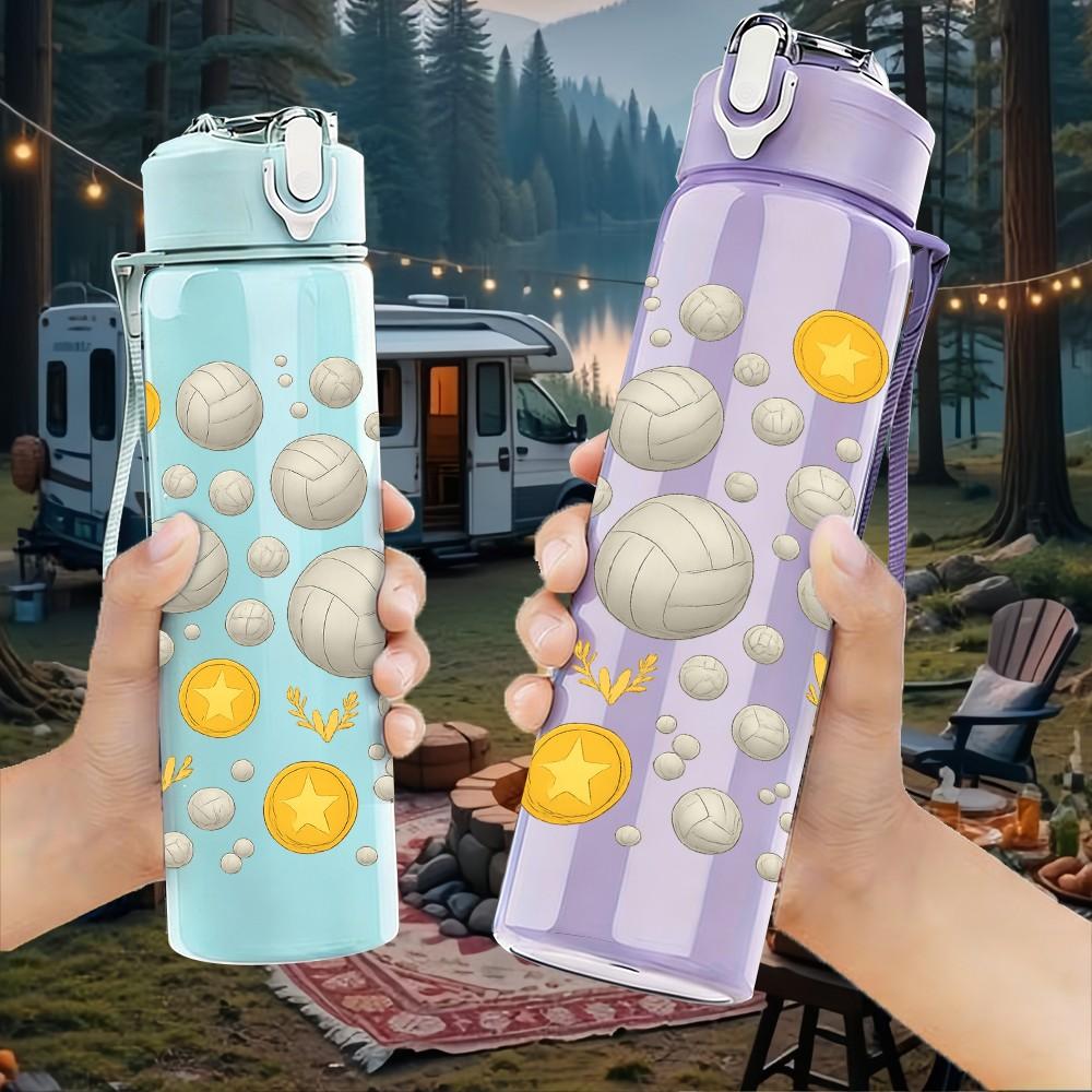 1PC Neutral Round Dots Pattern 750ml Color Plastic Sports Water Bottle Leakproof Flip Straw Lid Suitable for Sports Office Home Use
