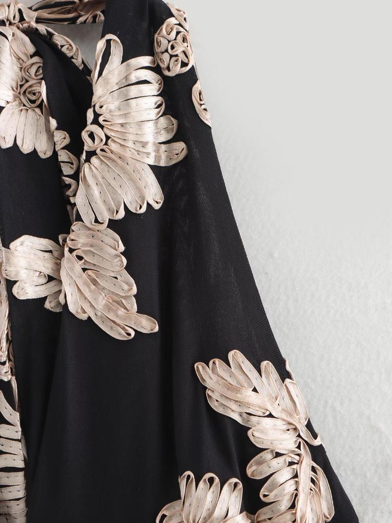 2025 Spring Women's European & American Style Slimming Embroidered Mesh Dress