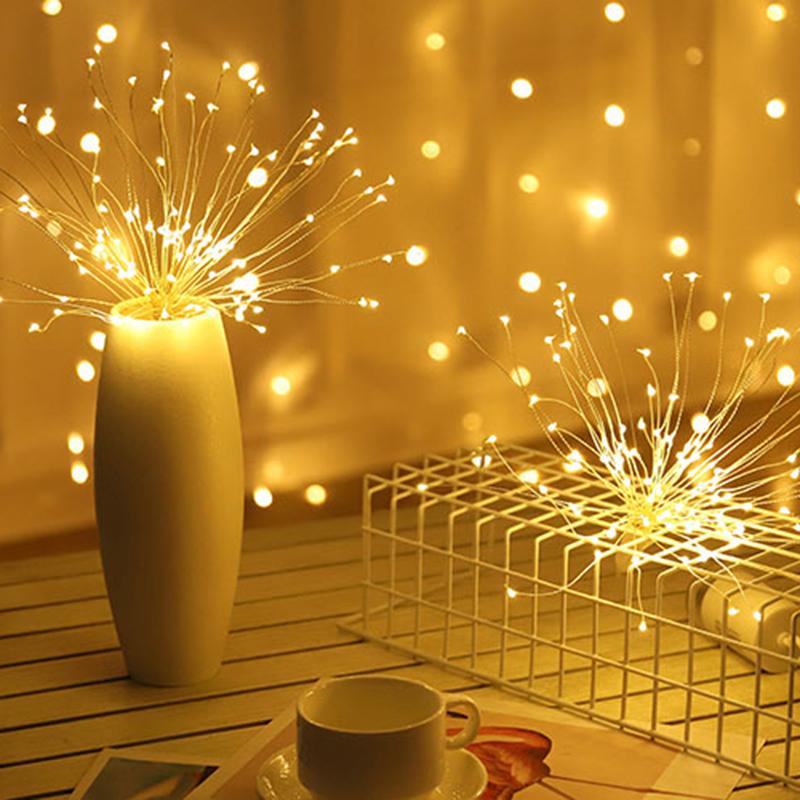 LED Firework Fairy String Lights Battery Powered Starburst Hanging Lamp DIY Garland Twinkle Light for Christmas Wedding Festival Party Decoration