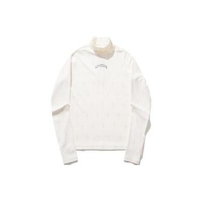 Li Ning Vollprint Buchstaben Stehkragen Pullover Eng Langarm Überschnittene Schultern T-Shirt Damen Oberteile Off-White AUDU022-1