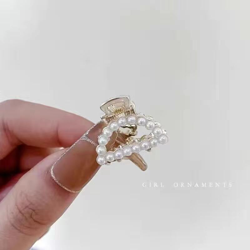 Bow Rhinestone Pearl Mini Hair Clip - Women's Small Shark Grip Hairpin