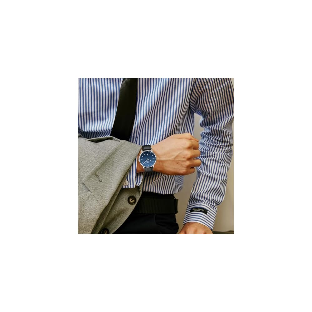 Ben Nevis Minimalist Men's Watch Analog Date Leather Strap Black Blue 48-M8S