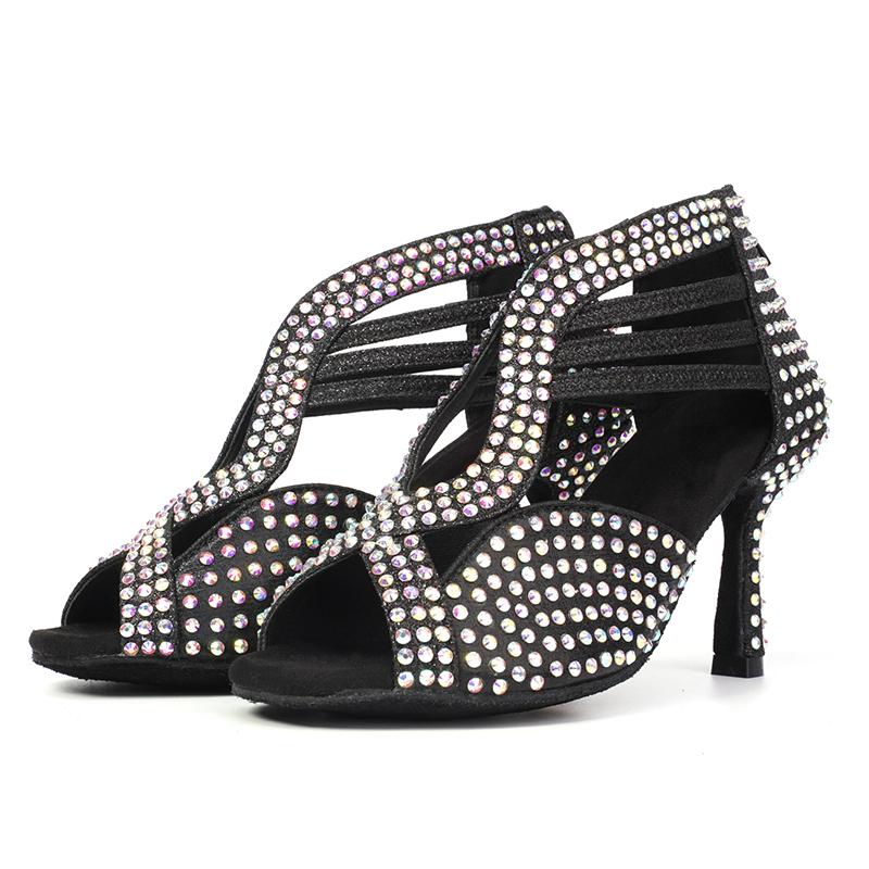 Scarpe da Ballo Latino con Strass Suola Morbida Donna Scarpe da Ballo di Piazza per Feste Tacco 90mm