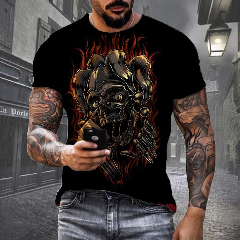 Černé tričko Lebka Pánské Punk Tričko Lebka Rock Gun Modré tričko Tričko s 3D potiskem Retro gotické pánské oblečení letní top