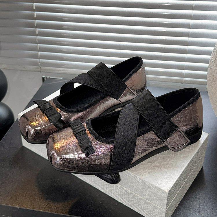 

[Youshilai] Sweet ballet French Mary Jane shoes women s shallow elastic belt thick heel retro single shoes 40