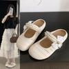 Bow pearl bag head half slippers women's summer wear with skirt thick bottom height fashion woven lazy cool slippers