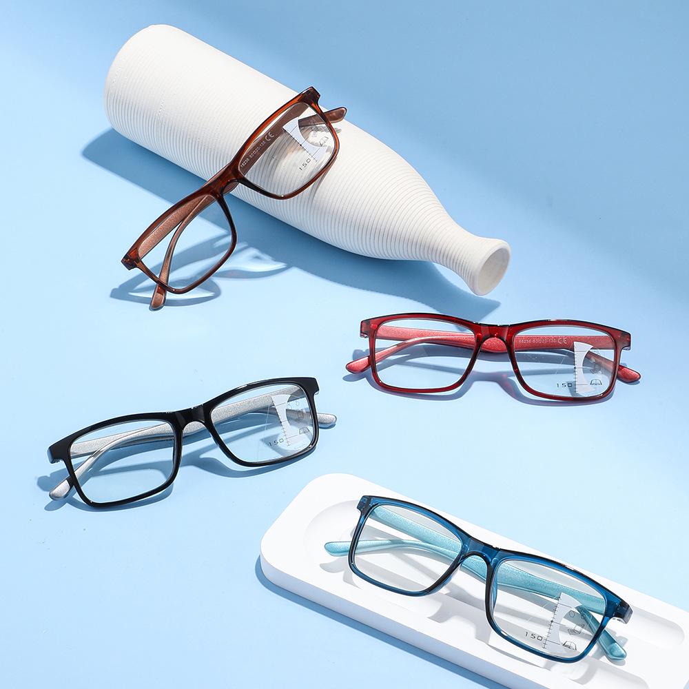 Women's Fashion Ultra-Light Progressive Multifocal Reading Glasses - Square Frame, Anti-Blue Light, Near & Far Vision.