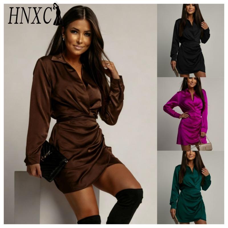 HNXC Moda Donna Autunno Inverno Colore Solido Stampa Manica Lunga Collo Polo Vestiti Casual
