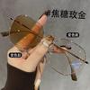 Gold wire thin frame color-changing myopia mirror atmosphere sweet wind ultra-light polygon advanced sense anti-blue light O