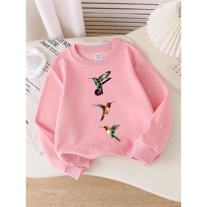 Kids Unisex Crewneck Sweatshirt, Three Colorful Hummingbirds Vertical Print Soft Fleece Pullover For Kids Over 4 Years Old