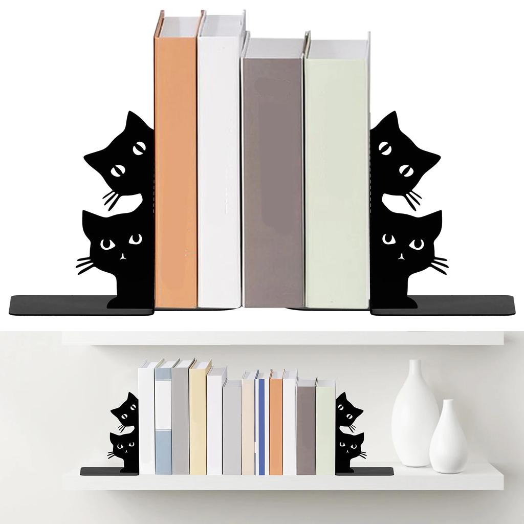 1 Pairs Peeping Cat Metal Bookend Cute Cat Decorative Desktop Book Stopper for Home Office Study Room Bookshelf Cat Lover Gifts
