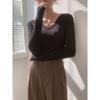 Women Simple Solid V Neck Slim Fit Long Sleeve Inner T Shirt Top