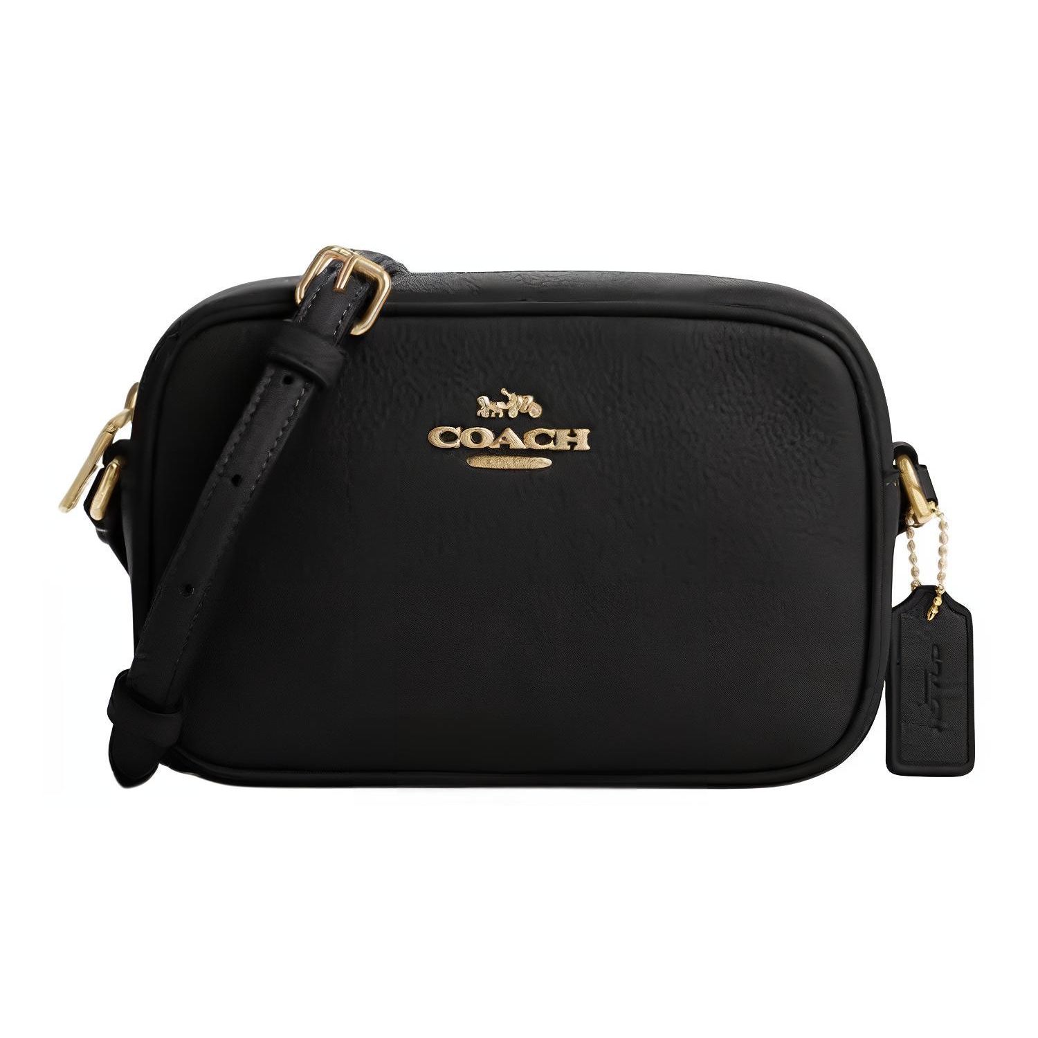 Сумка Coach Jamie 20 Минималистичная Золотая Плашка с Логотипом Застежка-молния Кожа с Текстурой Плечевая Сумка-кроссбоди Маленькая Женская сумка Черный CQ875-IMBLK Gift Set (Box+Pocket Mirror)