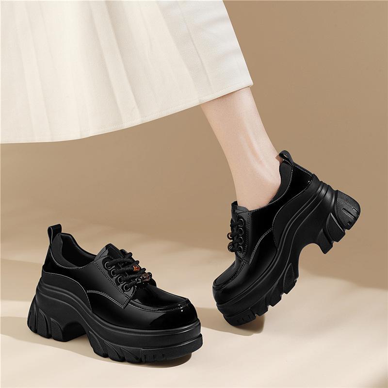 Women's shoes are fashionable and versatile, casual thick-soled new loafers for autumn and winter, mid-heel single shoes, small leather shoes