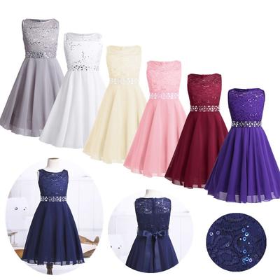 Flower Girls Dress Kids Teen Girls Summer Dress Floral Lace Chiffon Princess Pageant Wedding Bridesmaid Birthday Dress
